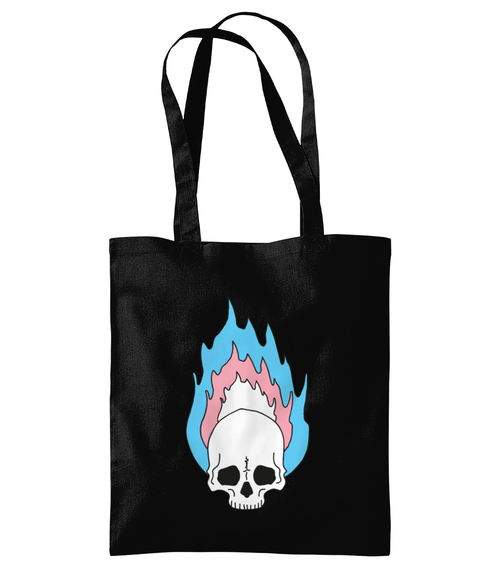 Flaming Skull Trans Flag Colours Tote